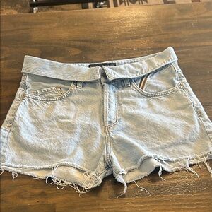 Jean Atelier Barneys New York Fold Over Light Blue Jean Shorts